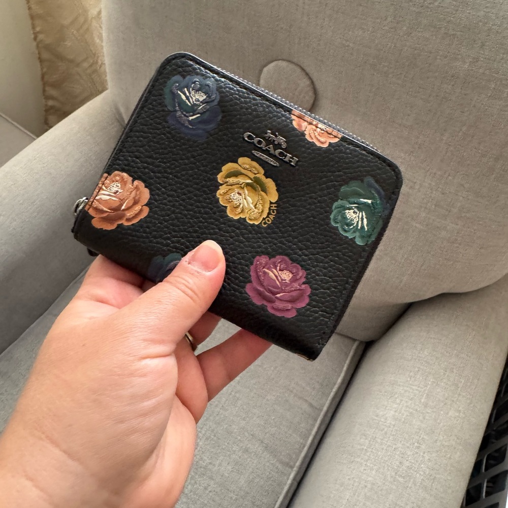Coach Black Wallet with Colorful Floral Embellishments